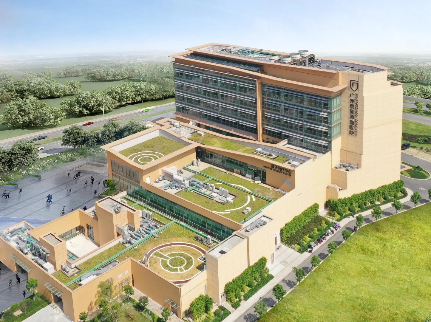 Aerial view of Guangzhou Concord Cancer Center and Proton Therapy Center